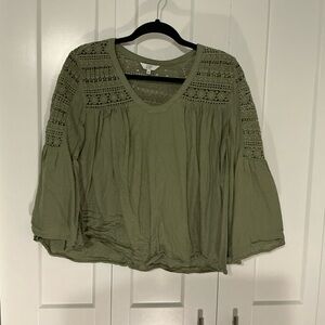 Olive Green Lace Detail Women's Top